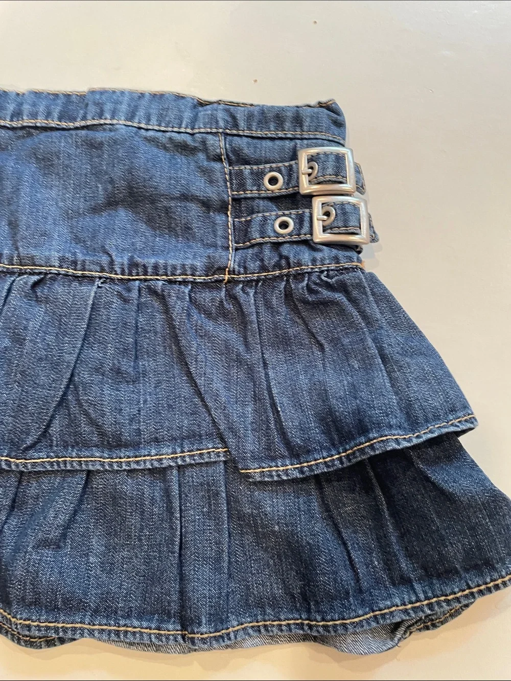 The Children's Place Pink Polo Top with Blue Denim Ruffle Skirt